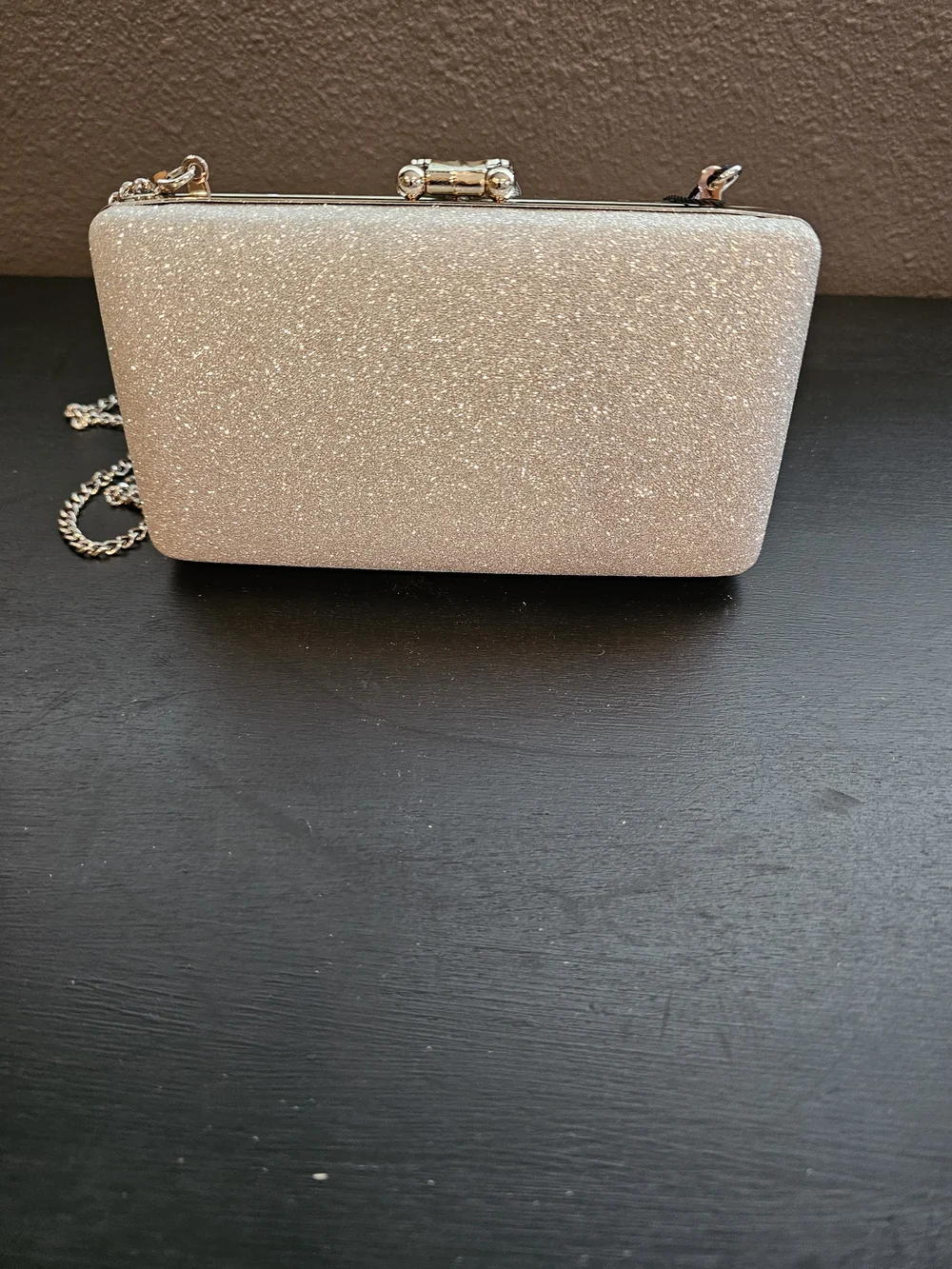 NWT Silver Glitter Evening Clutch with Chain Strap